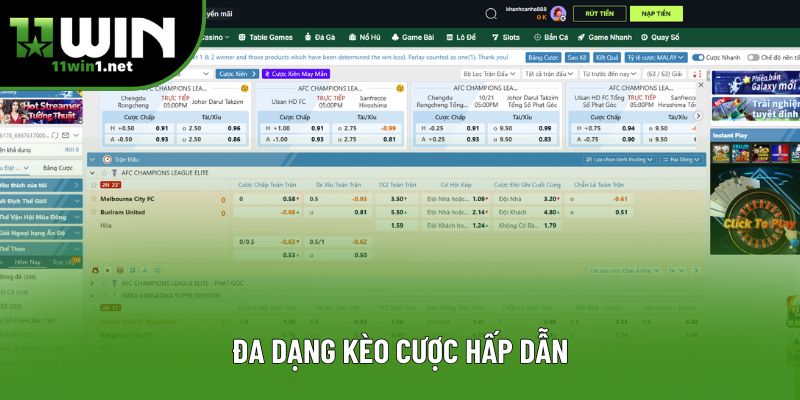 Đa dạng kèo cược hấp dẫn