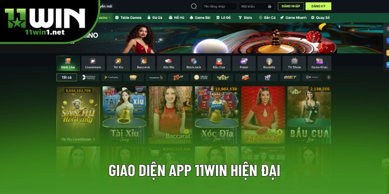Giao diện app 11win hiện đại